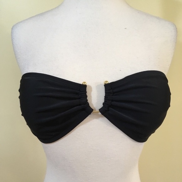 Black w Gold Strapless Bandeau Bikini - Picture 2 of 5